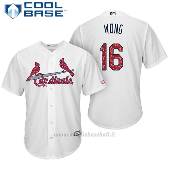 Maglia Baseball Uomo St. Louis Cardinals 2017 Estrellas y Rayas Kolten Wong Bianco Cool Base